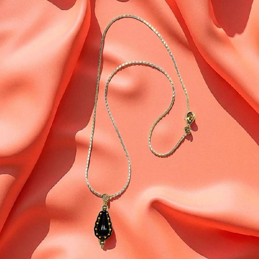 SALE!! Black and Gold Pendant Necklace